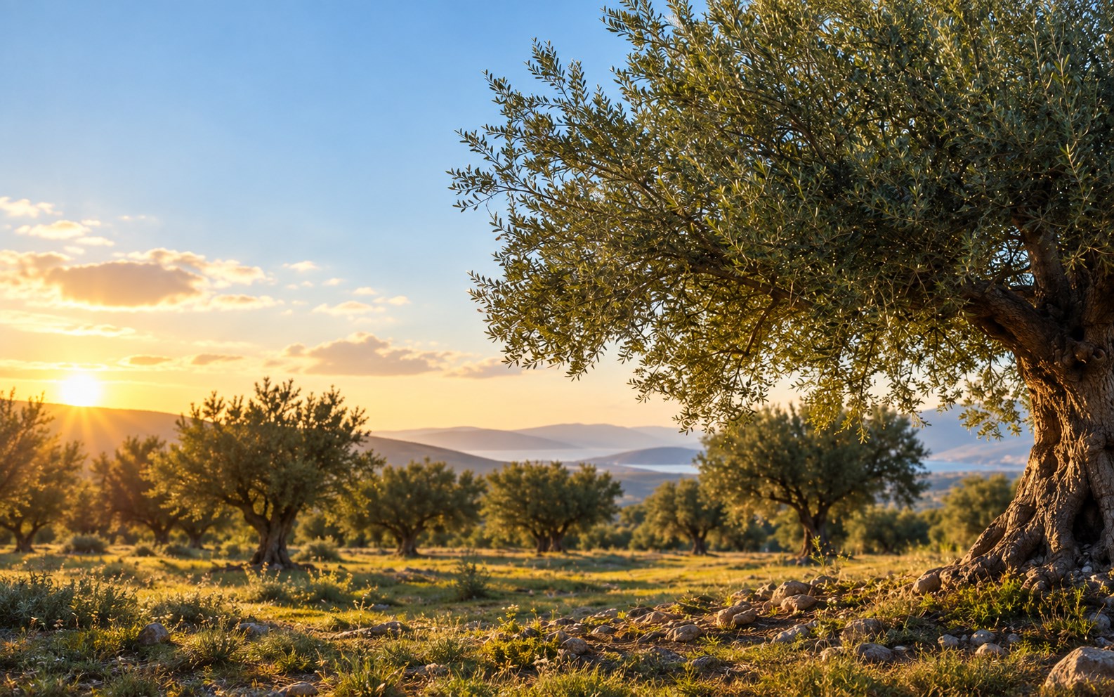 Ελαιώνας στο ηλιοβασίλεμα.